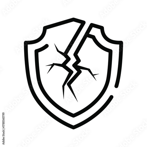 Broken shield icon symbolizing security breach and data vulnerability