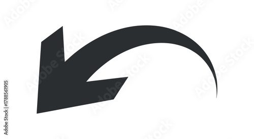 Curved turning arrow isolated on white background pointing downwards left diagonal direction vector illustration clean composition professional art