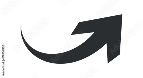 Curved turning arrow isolated on transparent background pointing upwards right diagonal direction vector clean composition professional illustration