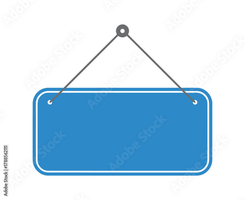 Blank signboard vector illustration hanging with rope on white background for business advertising store showing working status or title