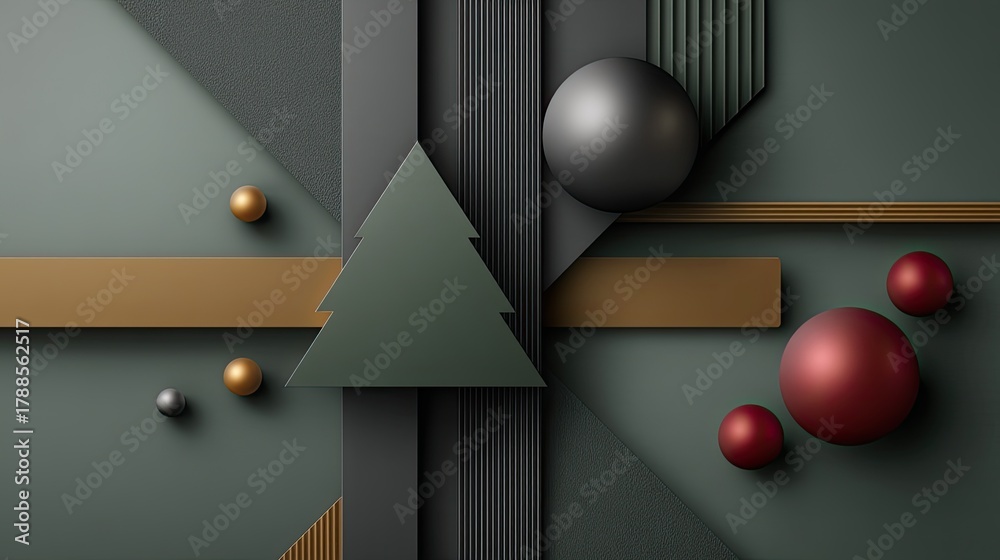 Obraz premium Colorful presents, a gold Christmas tree, and red berries create a festive atmosphere of joy and celebration for the holiday season