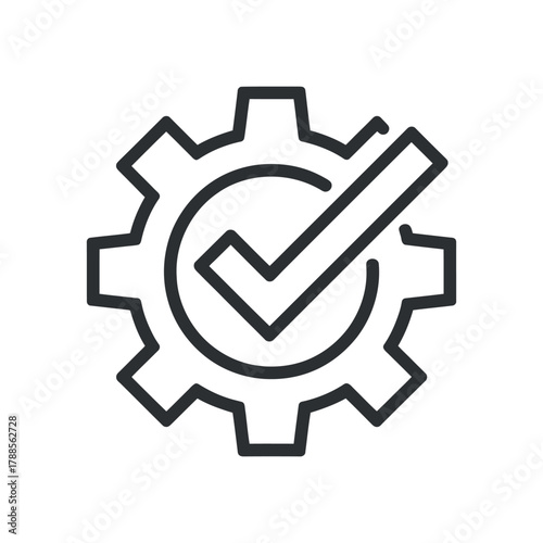 Gear with check mark inside for settings and approval concepts with industrial design and technological configuration option for vector use