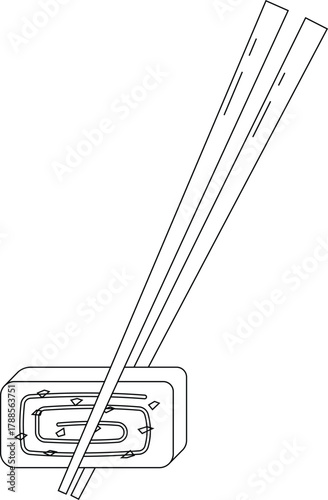 Tamagoyaki with Chopsticks Outline Icon Illustration on White Background