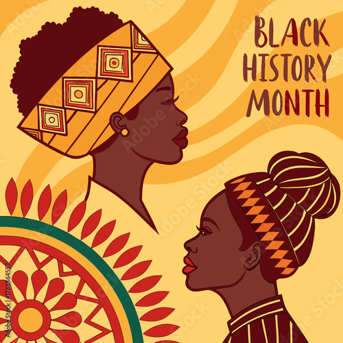 Black history month celebration with african women and traditional art