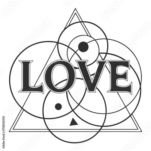 Geometric love symbol with intersecting circles and triangle
