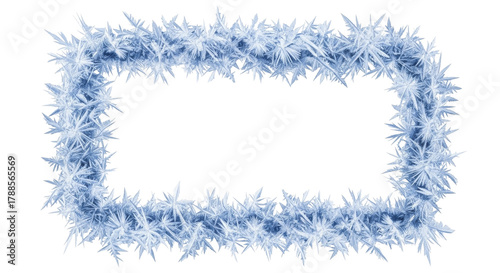 New Year's icy rectangle frame with sharp frost texture on a transparent background PNG file