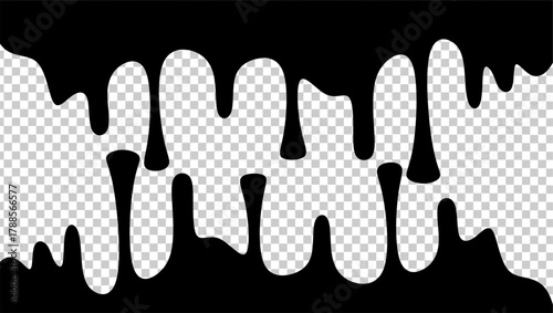 Wavy black ink illustration. Black ink drip illustration. Abstract black ink drip on transparent background. Black ink splash illustration. Stylish dripping ink effect illustration