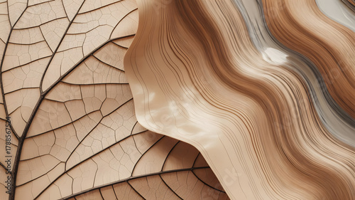 Texture background with cracked leaf and beige wave abstract pattern