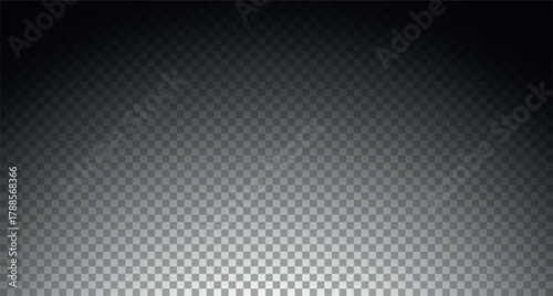 Black gradient transparent background fade overlay in top to bottom half circle shape. Vector shadow effect with curved gradation from dark to clear