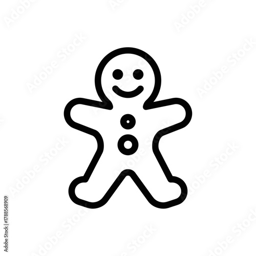 Gingerbread man icon with smile and buttons in simple outline  