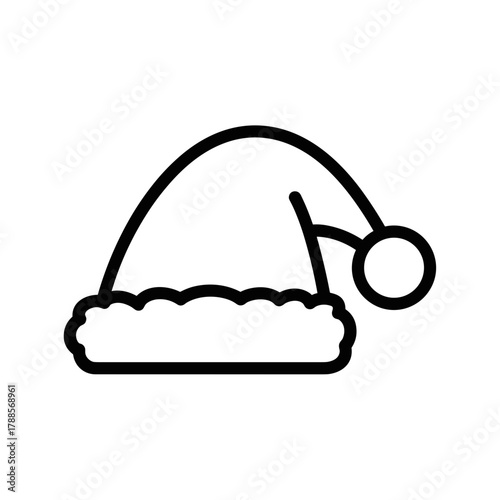 Black outline of a Santa hat with fluffy white brim  