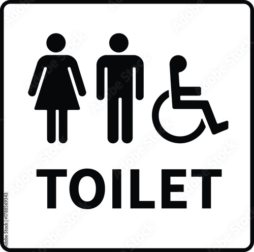 Accessible public toilet sign for all genders, universal design