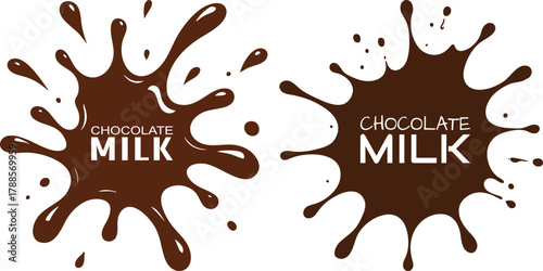 Dark brown chocolate milk splashes and splatters create a delicious and inviting visual texture with text