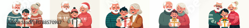 Vector of grandparents giving gifts to grandchildren on Christmas Eve