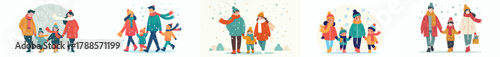 vector family walking together in the snow