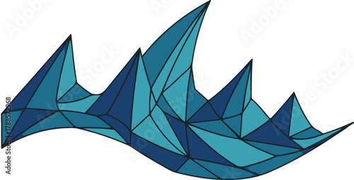 Abstract Geometric Design with Blue Triangles and Sharp Peaks