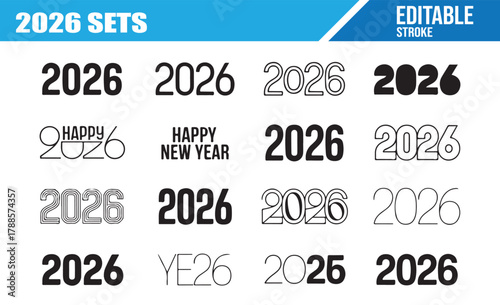 2026 Year Typography Icons — Stylish Vector Numbers and Text Elements