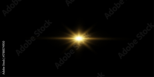 Png white star light, sparkle. Yellow light effect. Shining light with yellow gold color. Png spotlight spark.Vector transparent sunlight special lens flare light effect