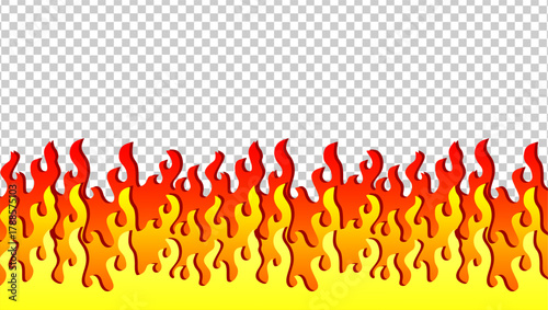 Fire flame illustration. Abstract fire background on transparent background. Abstract cartoon flame background. Fire flame seamless border pattern. Fire seamless pattern background.	