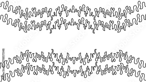 Doodle fire flame. Abstract fire background on transparent background. Abstract outline of flame background. Fire flame seamless border pattern. Fire seamless pattern background.