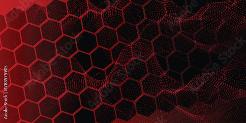 Fototapeta Naklejka Na Ścianę i Meble -  Luxury hexagonal abstract black metal background with golden light lines. Dark 3d geometric texture illustration. Bright grid pattern. Pure black horizontal banner wallpaper.