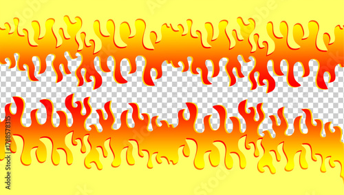 Fire flame illustration. Abstract fire background on transparent background. Abstract cartoon flame background. Fire flame seamless border pattern. Fire seamless pattern background.	