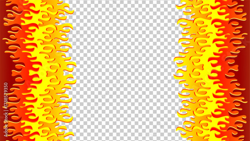 Fire flame illustration. Abstract fire background on transparent background. Abstract cartoon flame background. Fire flame seamless border pattern. Fire seamless pattern background.	