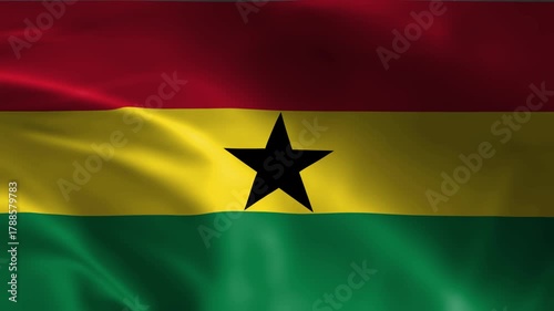 waving ghana national flag close up view of realistic red yellow green tricolor with black star emblem