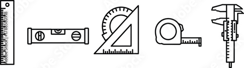 Simple measurement tools line icon set. Vector pictograms of ruler, level, thin linear illustration.