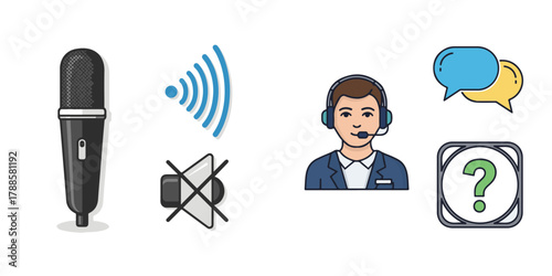 Flat Outline Vector Icons for Communication and Support Services