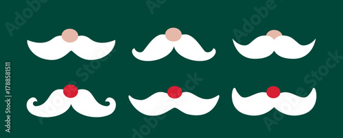 Santa Claus mustache flat vector illustration set.
Cute Christmas mustache icons.
Flat Santa beard and mustache clipart.