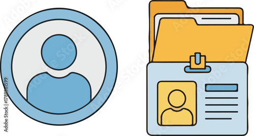 Flat Design User Profile Icon and Identification Card with Folder
