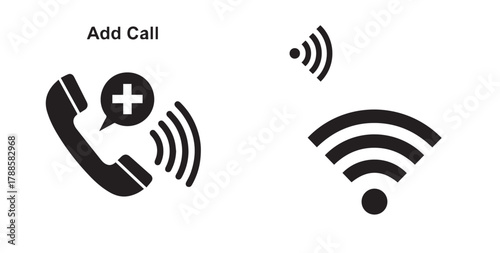 Flat Black White Communication Wireless Network Icons Set