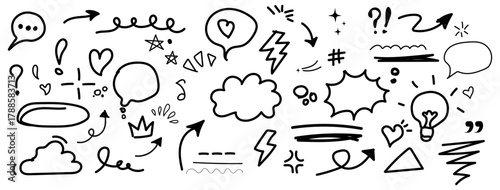 Collection of hand drawn doodle elements and shapes