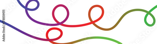 Abstract colorful flowing lines with smooth gradient transitions forming dynamic loops and energetic curves on white.