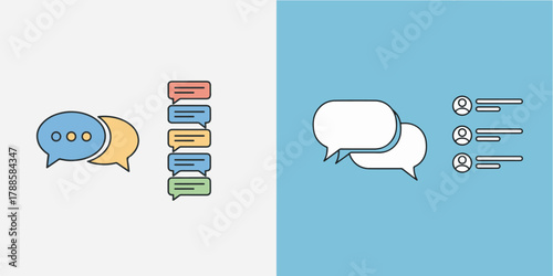 Flat Design Communication Icons: Chat Bubbles, Messages, and User Profiles