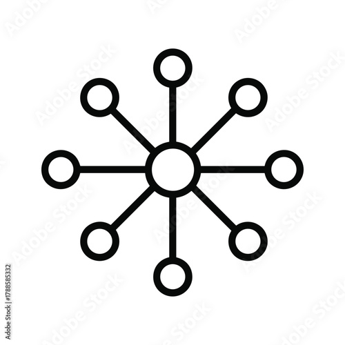 Line art icon representing a central node connected to multiple surrounding nodes