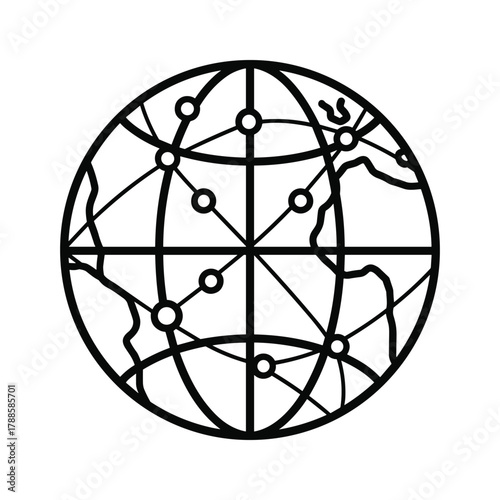 Abstract globe network icon, symbolizing global connectivity, communication, and international relations