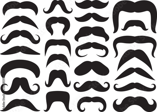 Collection of various black mustache styles silhouette vector icon