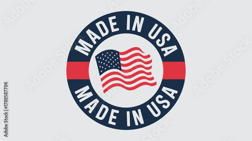 Oval emblem with the american flag in the center and the words made in usa around it silhouette