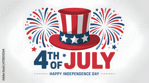 Patriotic american independence day celebration with a top hat and fireworks in silhouette