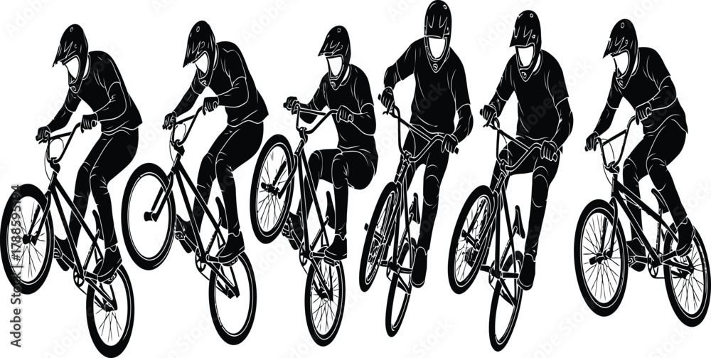 Fototapeta premium Sequence of a cyclist performing a jump on a bmx bike
