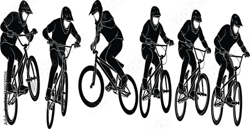 Sequence of a cyclist performing a jump on a bmx bike
