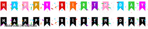 Happy birthday party banner. Colorful party flags isolated on white background.