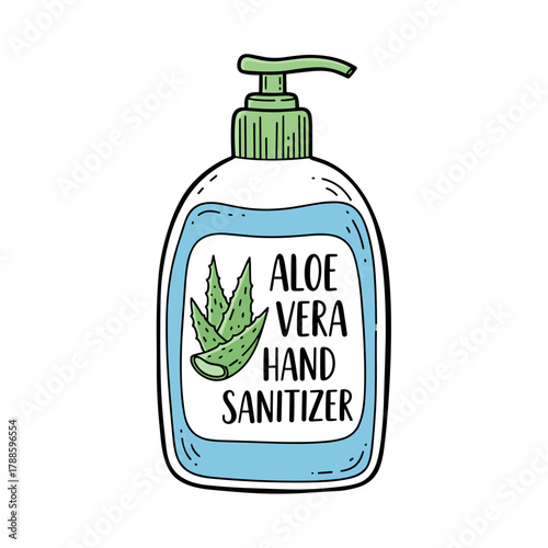 Aloe vera hand sanitizer in plastic bottle with pump dispenser  