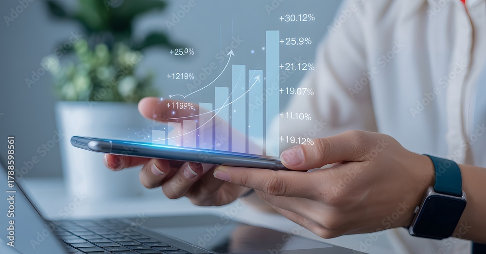 Fototapeta premium Professional Analyzing Business Data Growth Chart On Smartphone Device
