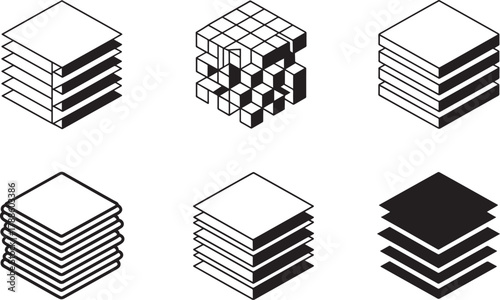 Stack of isometric squares representing data storage visualization layers or abstract blockchain structure.