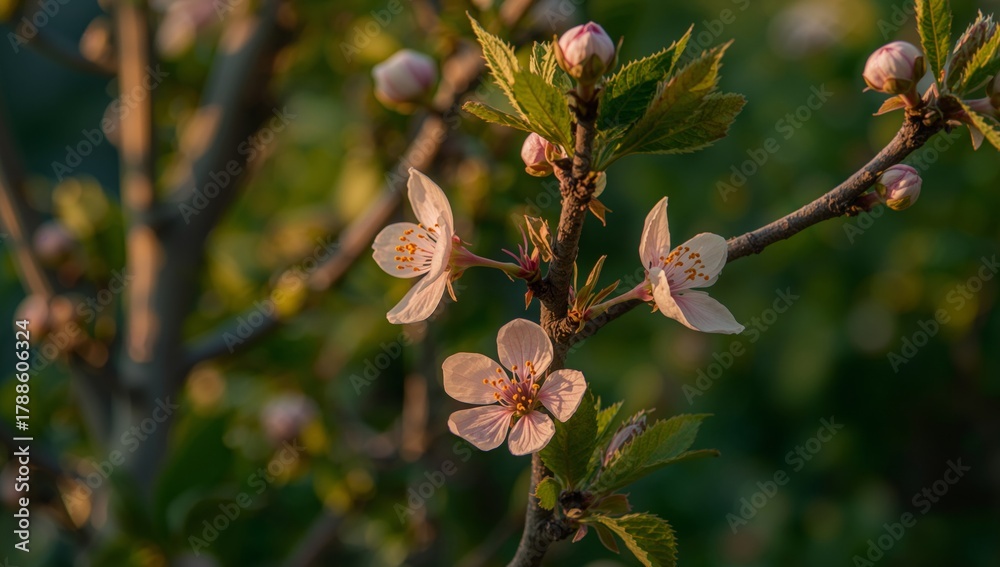 Fototapeta premium Blossoms in Twilight Hues Soft Petals Dancing in the Gentle Light of Eventide.
