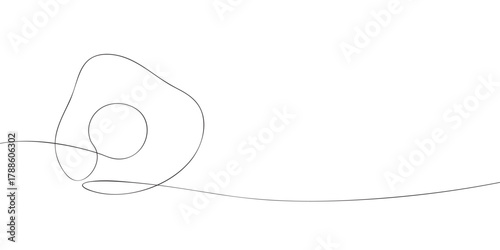 One line drawing of a fried egg isolated on white background. Minimal continuous line illustration of breakfast food for cooking, kitchen, and culinary design projects