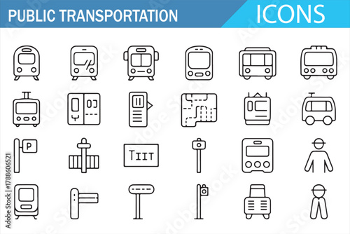 Vector set of city transport icons for travel and commuting design projects